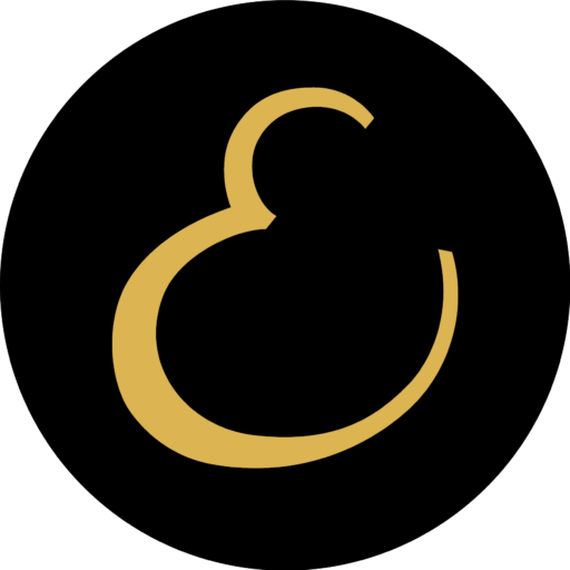 geschwungenes E des Logo Weingut Escher in einem schwarzen Kreis