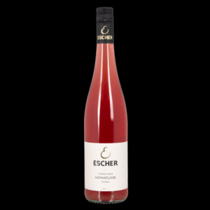Foto einer Flasche HEIMATLIEBE CREATION ROSÉ des Weingut Escher Schwaikheim bei Stuttgart im Rems-Murr-Kreis vor schwarzem Hintergrund