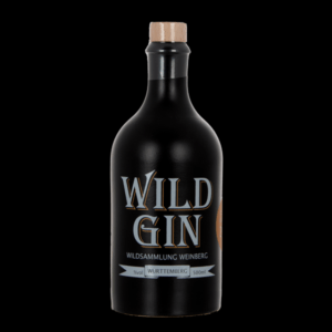 Foto einer Flasche WILD GIN WILDSAMMLUNG WEINBERG des Weingut Escher Schwaikheim bei Stuttgart im Rems-Murr-Kreis vor schwarzem Hintergrund